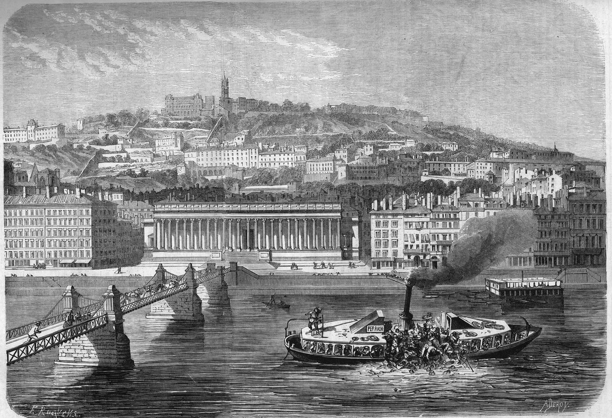 Capsizing of the omnibus steamboat the “” Fly n°4”” on the Saone River in Lyon (Rhone, 69), July 10 av French School