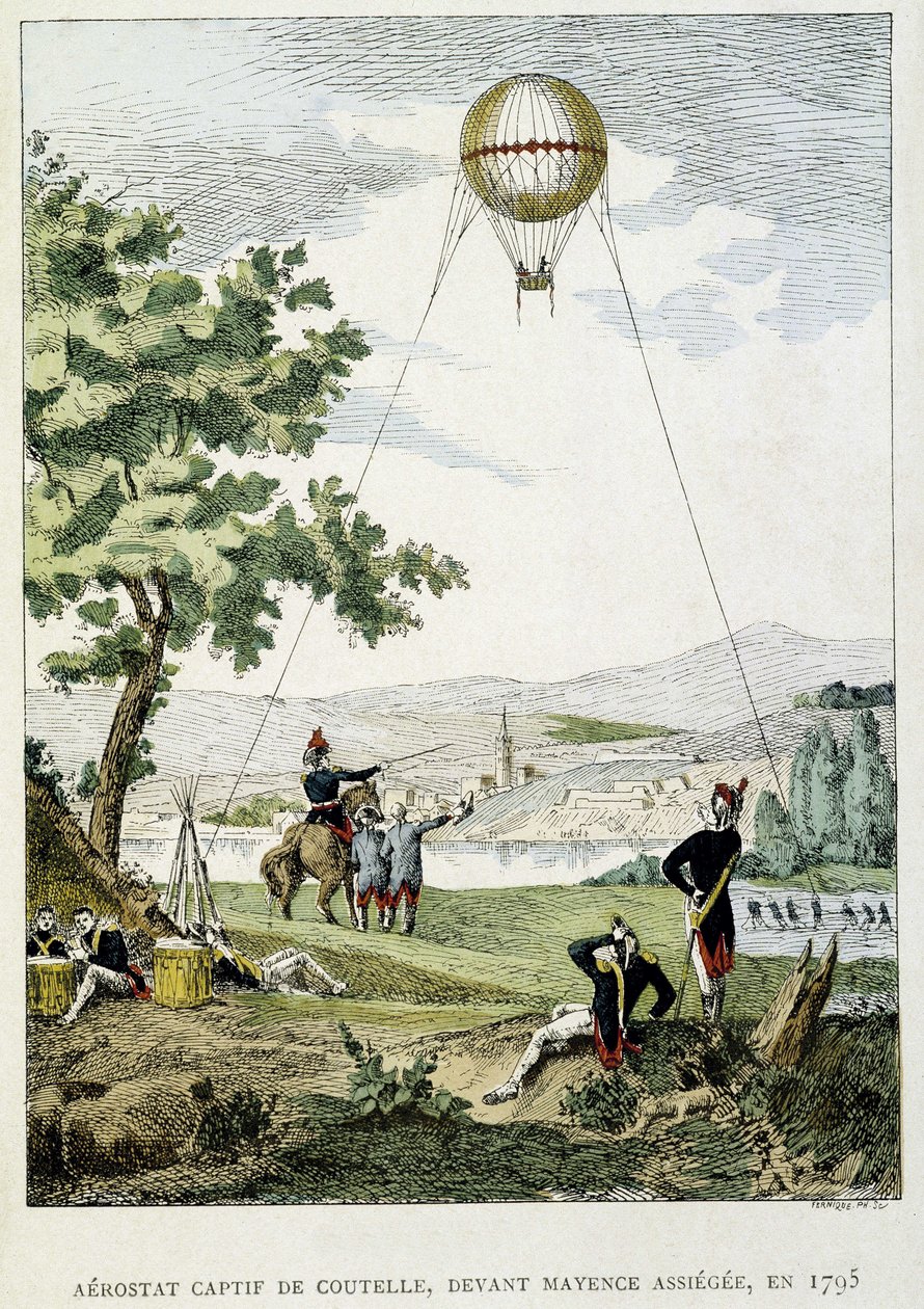 Captive aerostat av Jean Marie Joseph (Jean-Marie-Joseph) Coutelle (1748-1835), før Mainz beleiret av French School