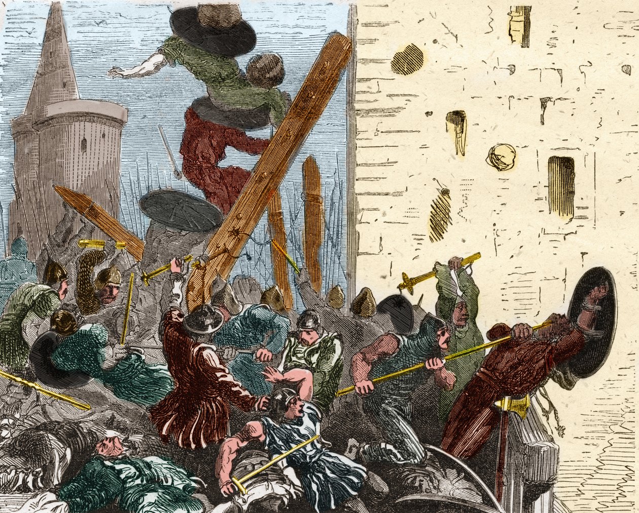 Fange av Carcassonne under korstoget mot Albigeers i august 1209. Gravering i "" Histoire De France En Cent-malerier av Paul Lehugeur "" 1891 av French School