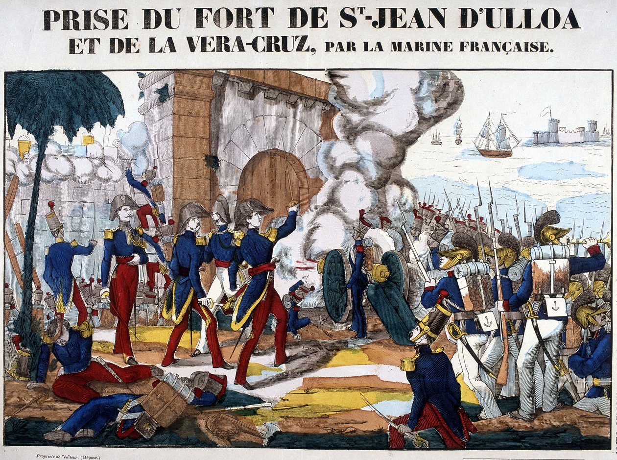 Fangst av fortet Saint John of Ulloa og La Vera Cruz i Mexico i november 1838. Bilde av Epinal av French School