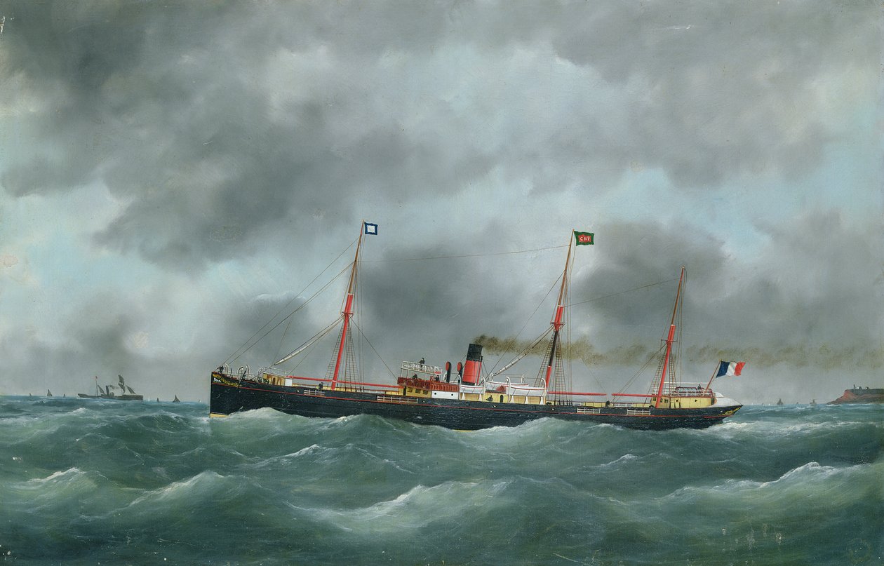 Lastedampskip som fører flagget til Le Havre Peninsular Company av French School