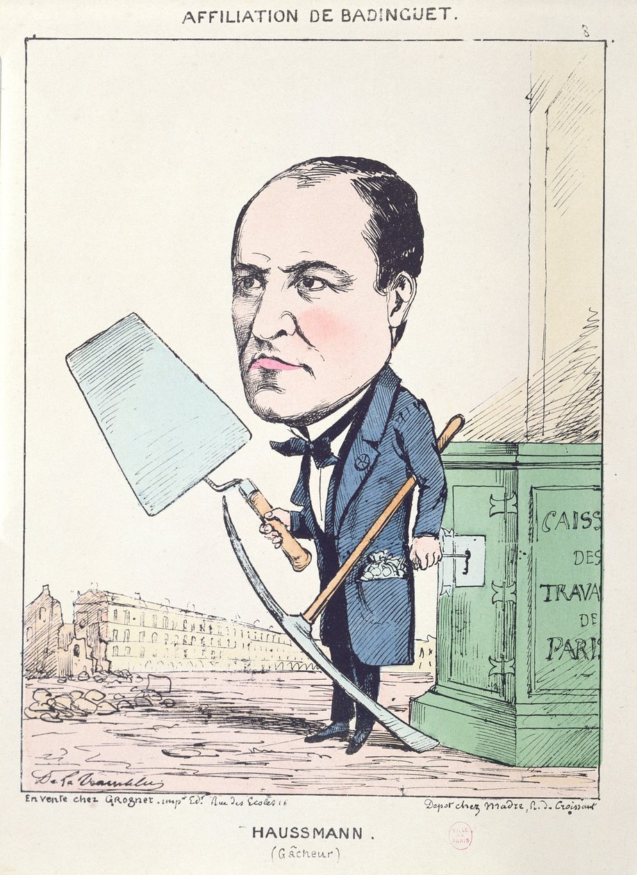 Karikatur av baron Georges Eugene Haussmann (1809-91) som en byggmester, ca. 1870 av French School