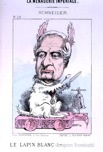 Karikatur av Eugene Schneider (1805-75) før 1870 (farge litho) av French School