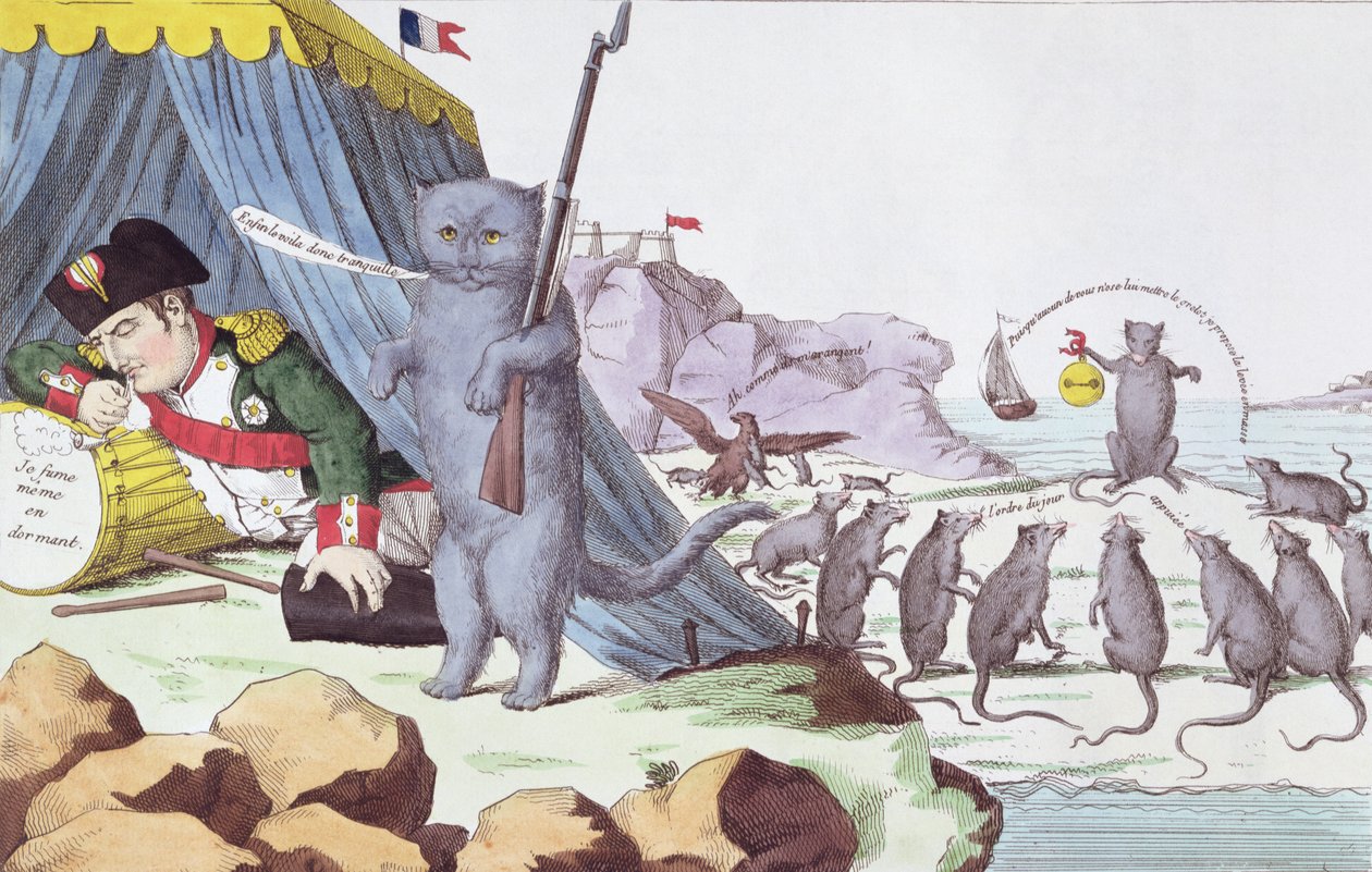 Karikatur av Napoleon Bonaparte (1769-1821) på Elba, ca. 1814-15 av French School