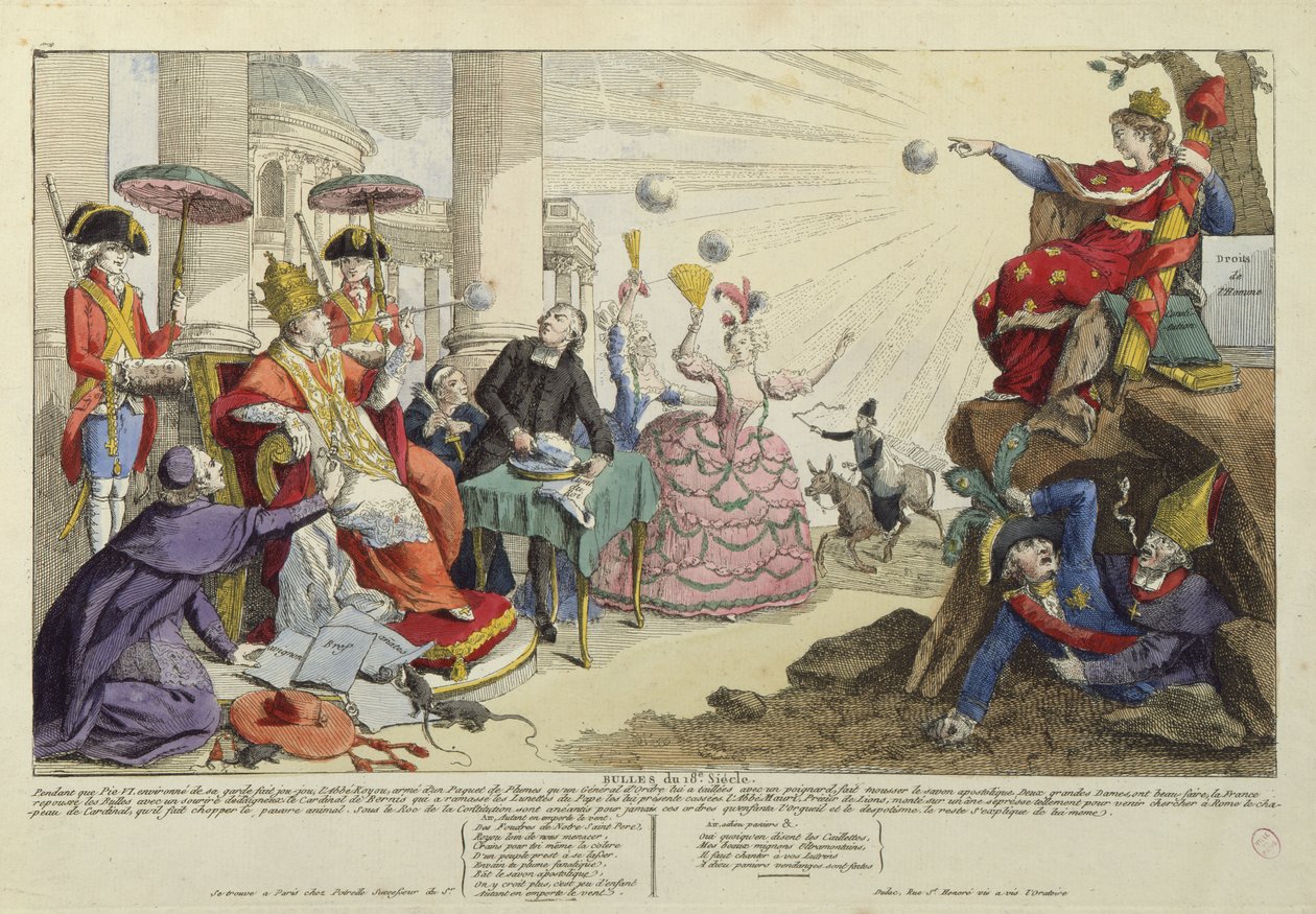 Karikatur av pavelige okser fra 1700-tallet (farget gravering) (se også 127599) av French School