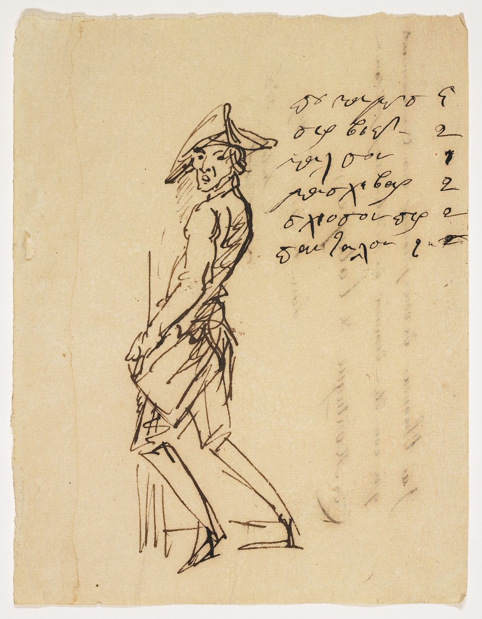 Caricature of a Young Soldier, 1809 (penn og brunt blekk på papir) av French School