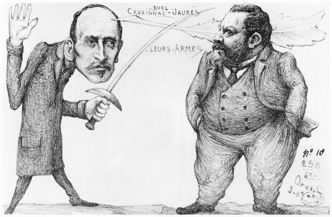 Karikatur av en duell mellom Godefroi Cavaignac (1801–45), krigsminister og Jean Jaures (1859–1914) sosialistisk leder og pasifist, 1898 av French School