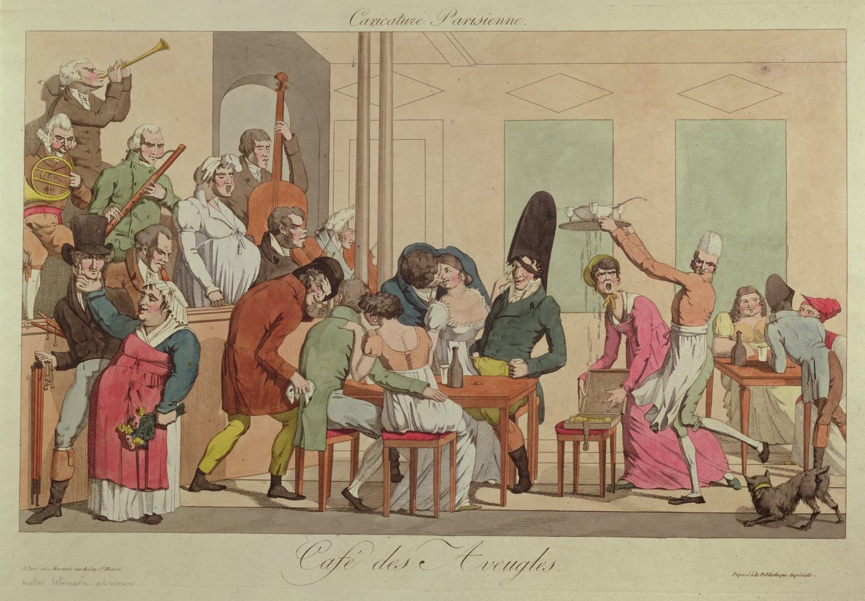 Karikatur av Cafe des Aveugles, ca. 1800 av French School