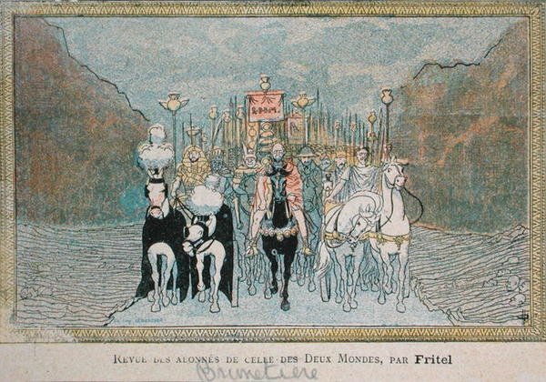 Karikatur av den franske litteraturkritikeren, Ferdinand Brunetiere (1849-1906), ca. 1900 (farge litho) av French School