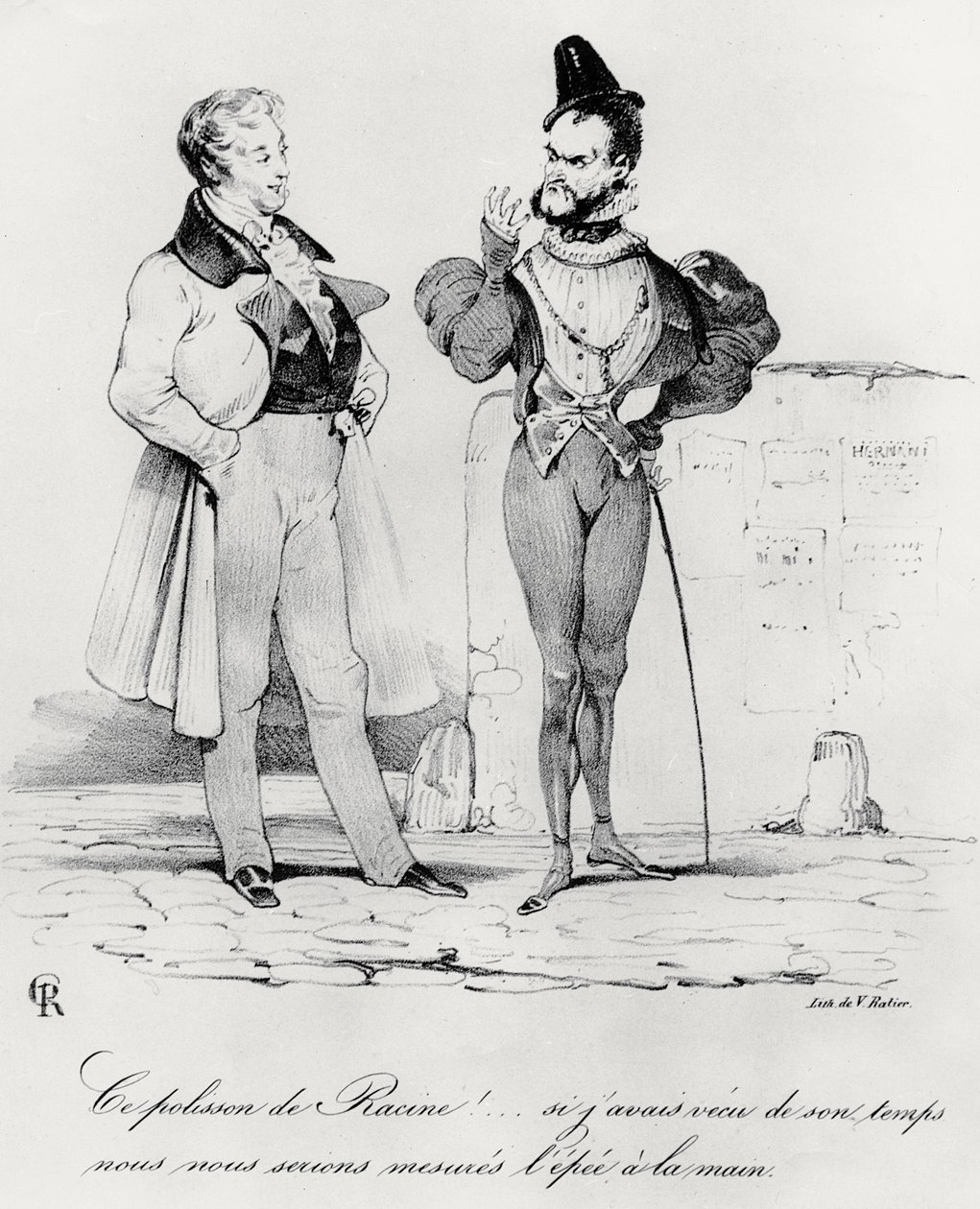 Karikatur av de romantiske dramaene på Hernanis tid av Victor Hugo 1802-85) (1829) av French School