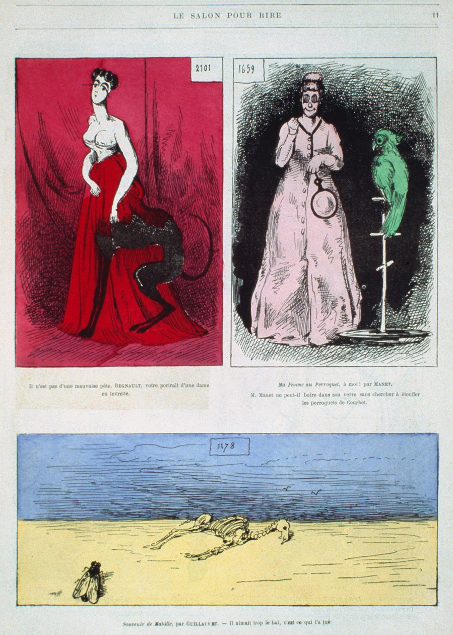 Karikaturer av malere, Henri Regnault, Edouard Manet, Gustave Guillaumet, illustrasjon fra Le Salon pour Rire av French School