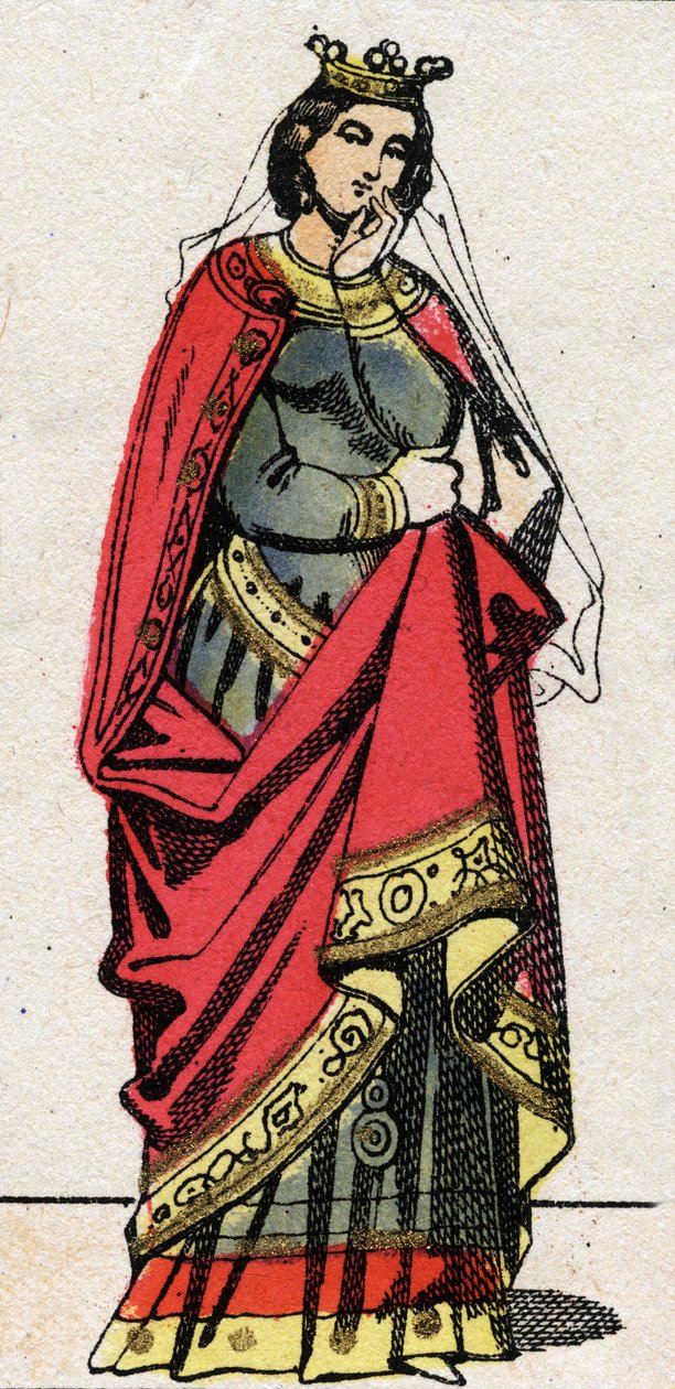 Karolingisk dynasti: Portrett av Adelaide av Friuli (eller Aelis, ca. 850-901) dronning av frankene, kone til Ludvig II Begue (846-879). Epinal avbildning fra slutten av 1800-tallet. Privat samling. av French School