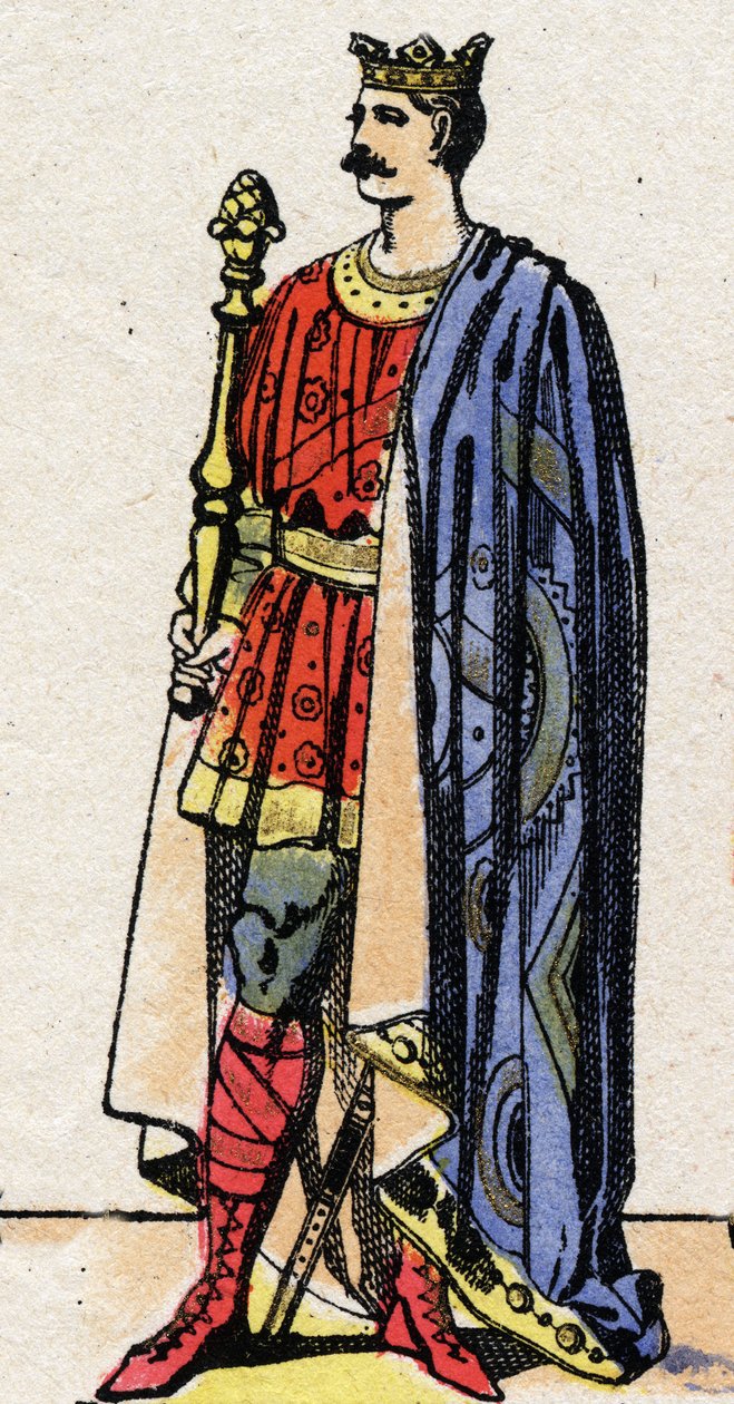 Karolingisk dynasti: Portrett av Karl II den skallede (823-877), kongen av frankerne fra 840 til 877. Epinal avbildning fra slutten av 1800-tallet. Privat samling. av French School