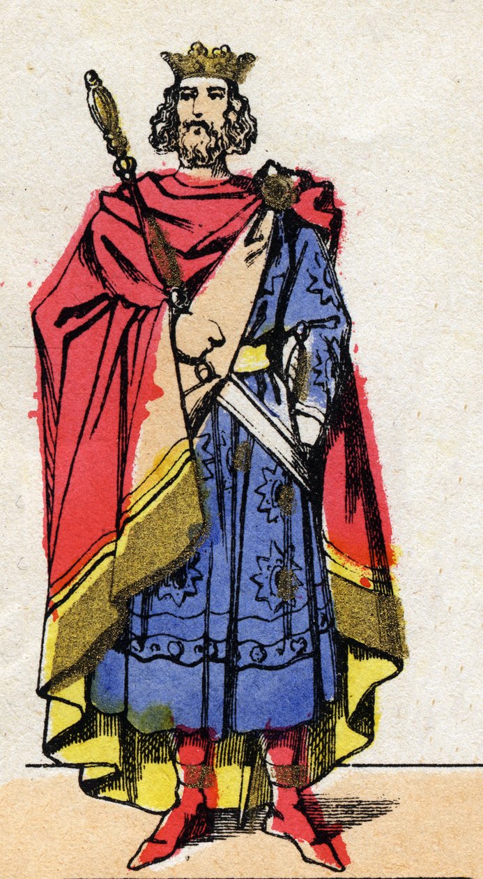 Karolingisk dynasti: Portrett av Lothaire (941-986), kongen av frankerne fra 954 til 986. Epinal avbildning fra slutten av 1800-tallet. Privat samling. av French School