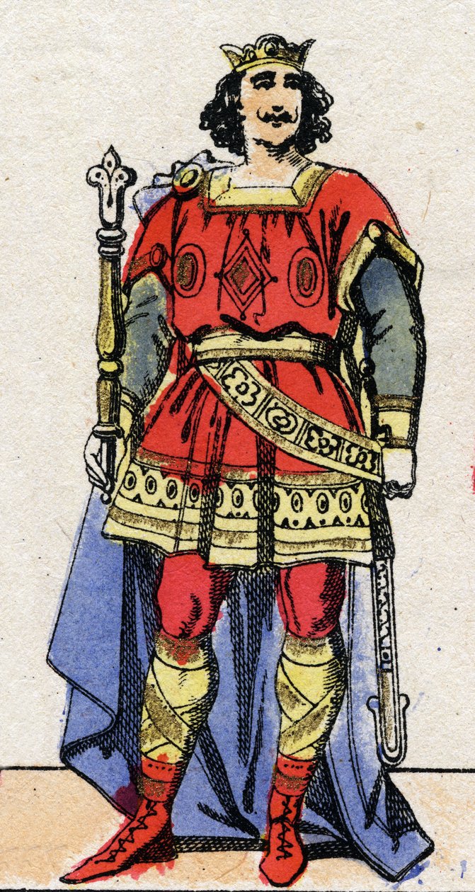 Karolingisk dynasti: Portrett av Ludvig II Begue (846-879), kongen av frankene fra 877 til 879. Epinal avbildning fra slutten av 1800-tallet. Privat samling. av French School