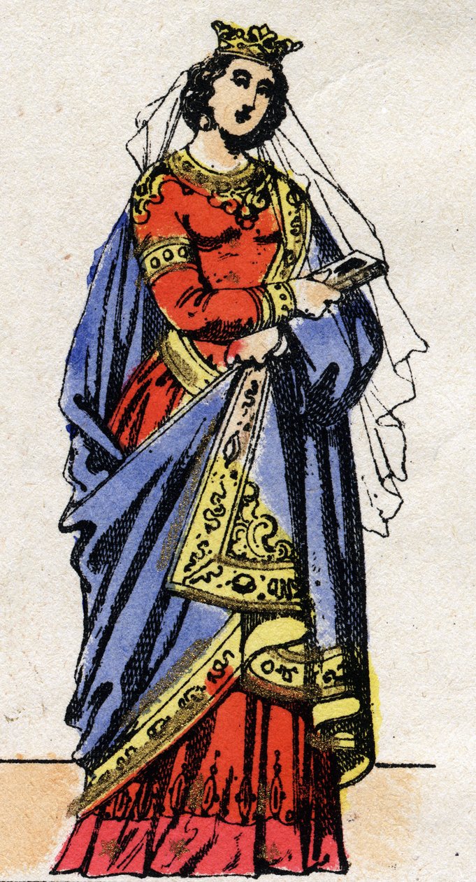 Karolingisk dynasti: Portrett av Richarde Swabian (841-v. 896) dronning av Francs kone til Charles III Le Gros (839-888). Epinal avbildning fra slutten av 1800-tallet. Privat samling. av French School