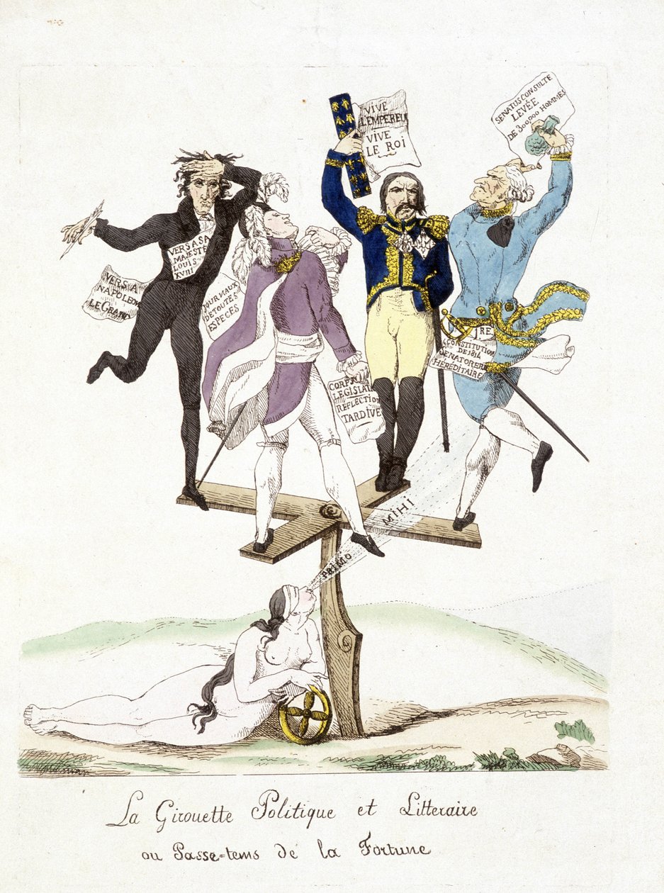 Tegneserie om Napoleon Bonaparte. Den politiske og litterære værhanen der lykken passerer. av French School