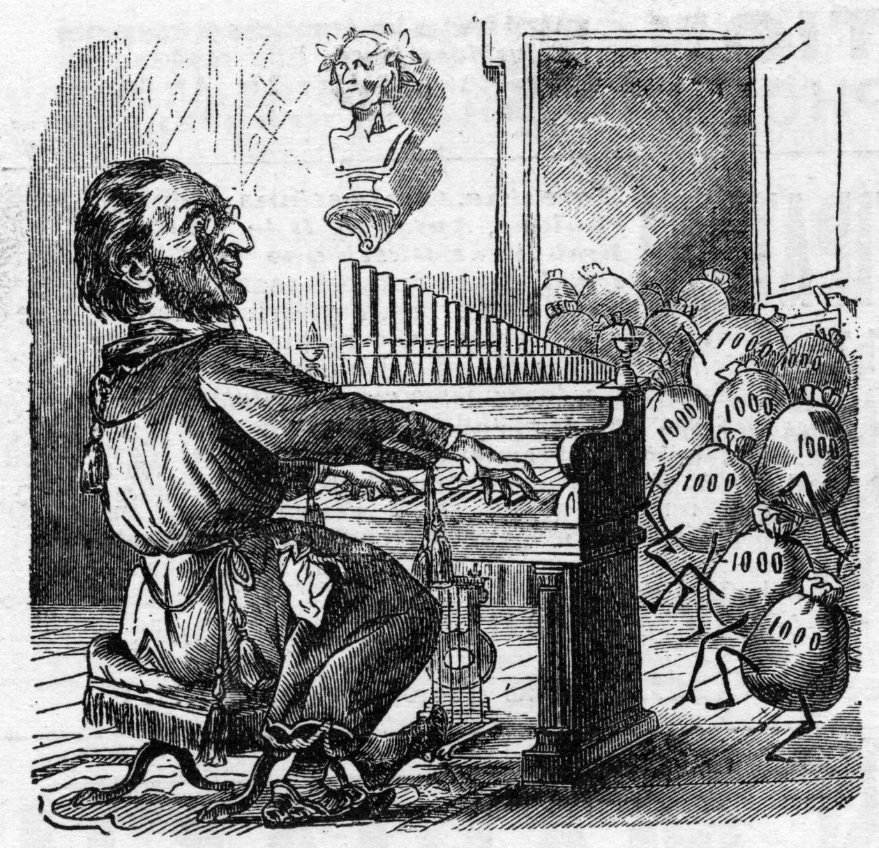 Tegneserie av den tyske komponisten Richard Wagner (1813-1883) av French School