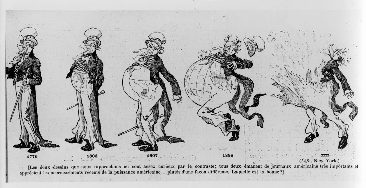 Tegneserie som kommenterer landerverv av USA, illustrasjon fra Le Rire, 4. mars 1895 av French School