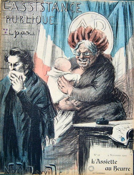 Tegneserie som kritiserer Assistance Publique, karikatur fra 