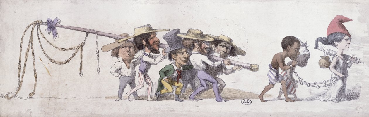 Tegneserie som viser Frankrike som slavehandleren av koloniene, ca. 1845-48 (penn og blekk og akvarell på papir) av French School