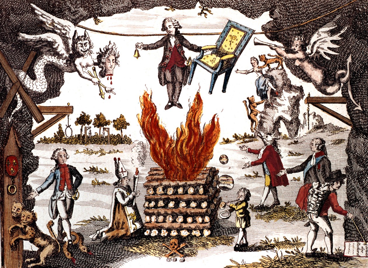 Tegneserie av Mirabeau, som leder Jacobin Club, 1789 av French School