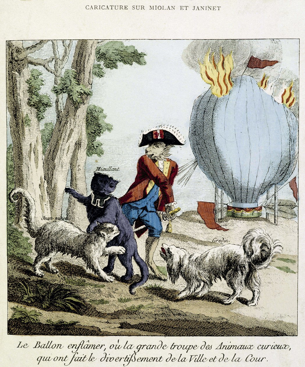 Tegneserie på bålet av Miolan og Janinets ballong, 11. juli av French School