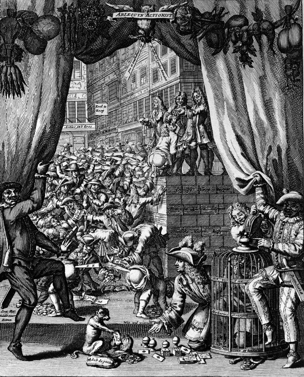 Tegneserie om systemet til John Law, rue Quincampoix - John Law de Lauriston (1671-1729). gravering av French School