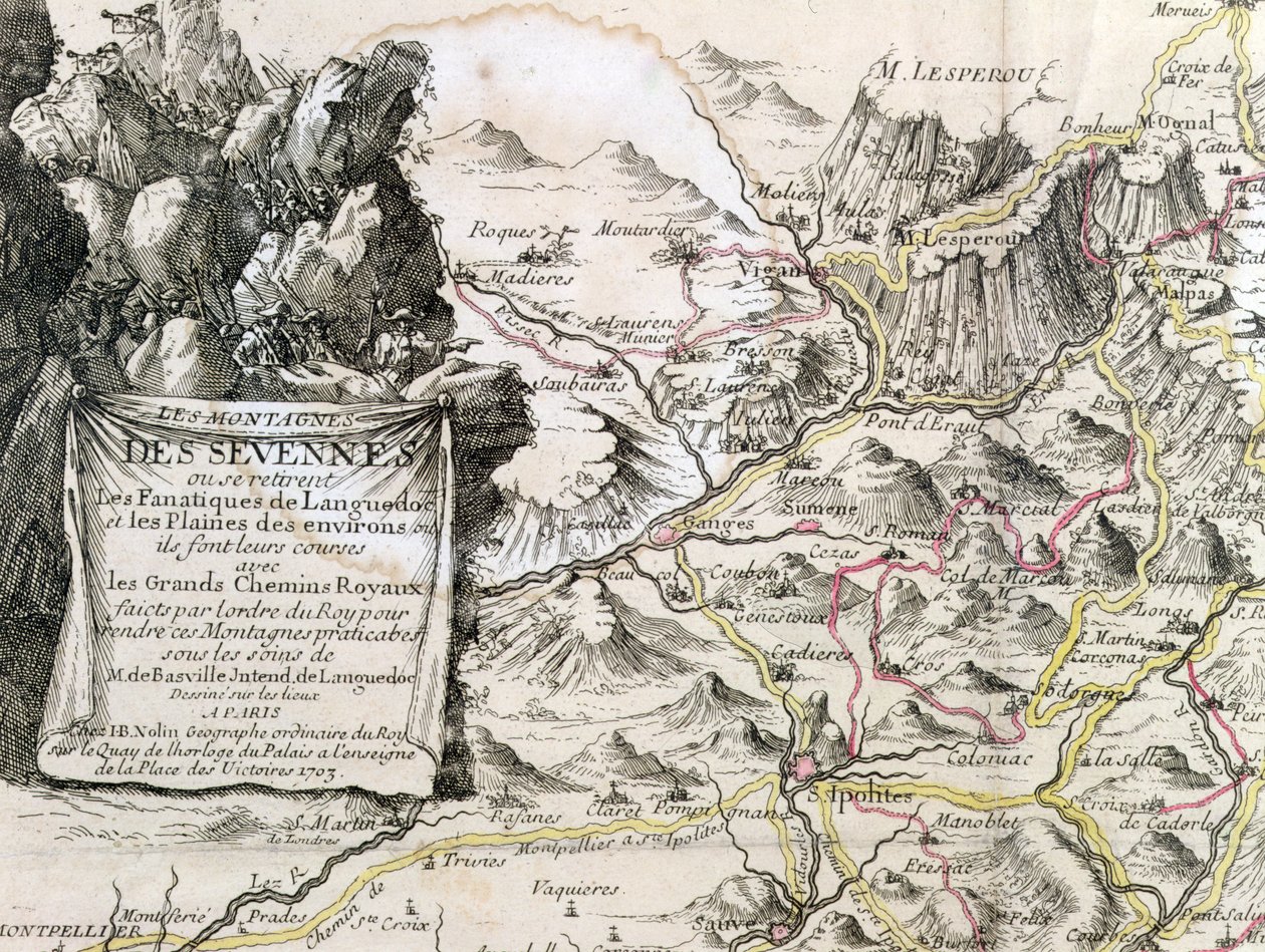 Kartusj fra et kart over Cevennes-regionen, 1703 av French School