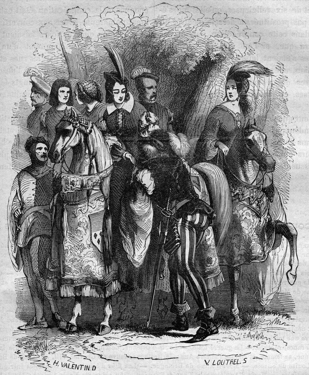 Case of the Tower of Nesle: Princess Marguerite of Burgundy (1290-1315) and her two sisters (Jeanne and Blanche) accused of adultery - Engraving in “Histoire de la prostitution et de la debauche dans tous les peuples du globe depuis antiquité à la present” av French School