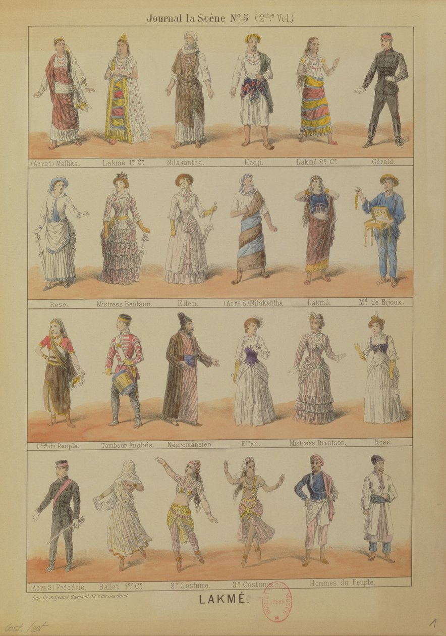Rollefigurer fra operaen Lakme av Leo Delibes (1861-91) av French School