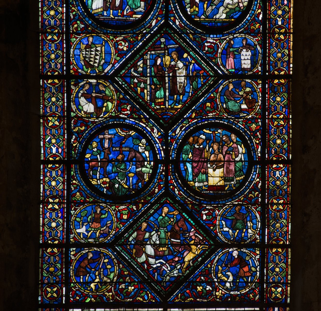 Cathedral of Chartres, farget glass: livet til Saint Eustache, lav detalj av French School