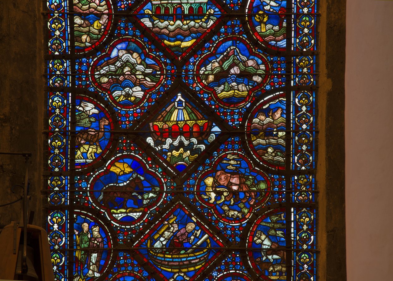 Cathedral of Chartres, farget glass: livet til noe, detalj buen til noe på bølgene av French School