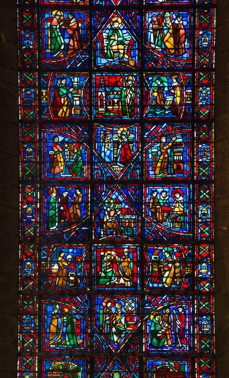 Cathedral of Chartres, glassmalerier: Saint fulberts liv, eveque of chartres i detaljene fra XI århundre av French School