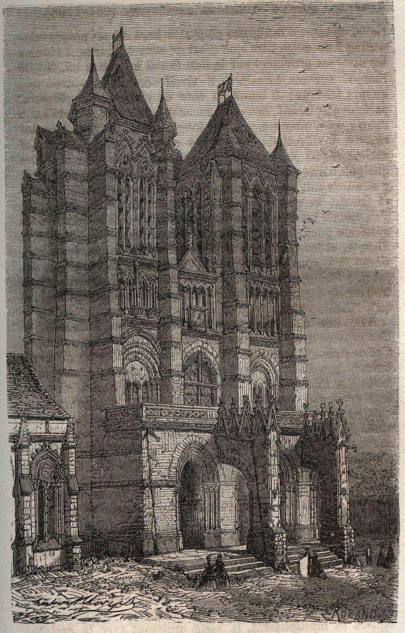 Cathedrale Notre-Dame de Noyon i Oise, Picardie - gravering i "Histoire de France"" av Victor Duruy (1811-1894) - 1882 av French School