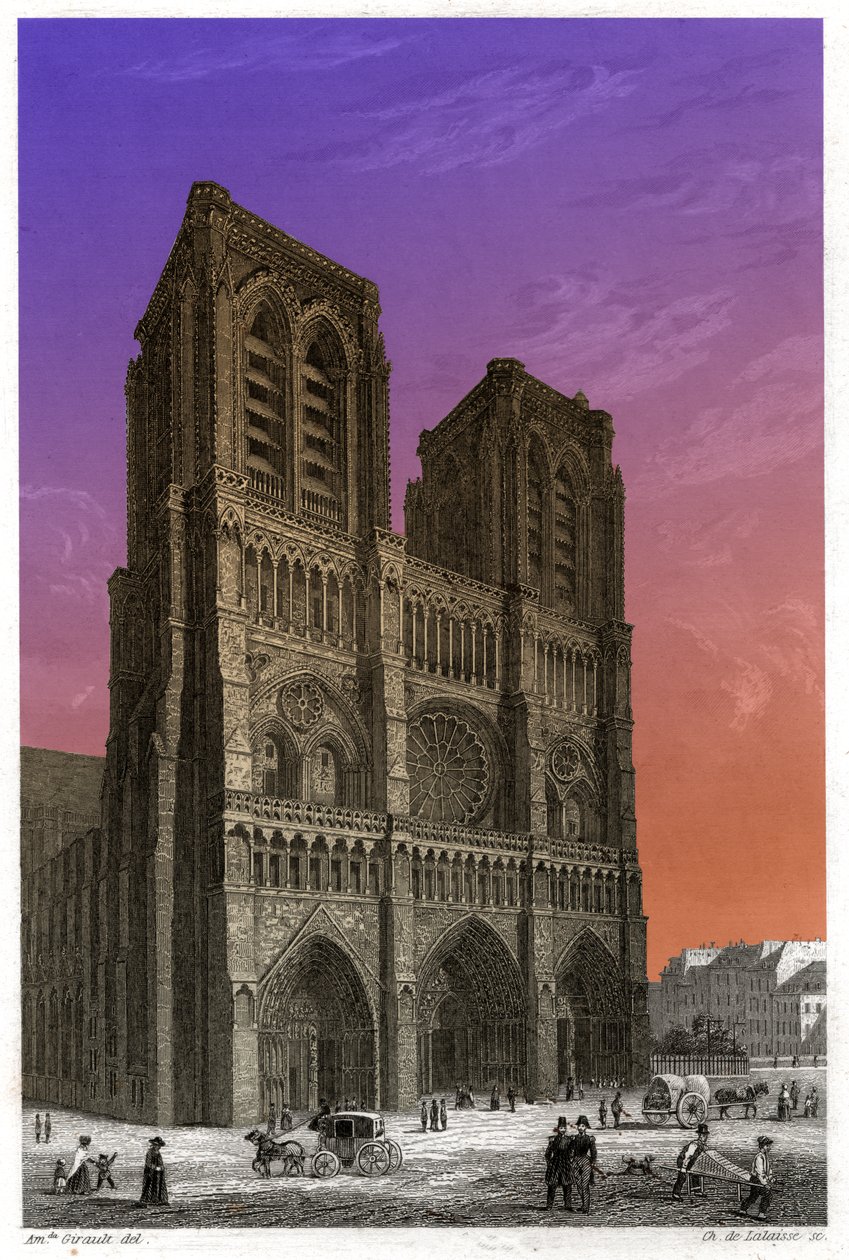 Notre-Dame de Paris katedral. (gravering, ca. 1850) av French School