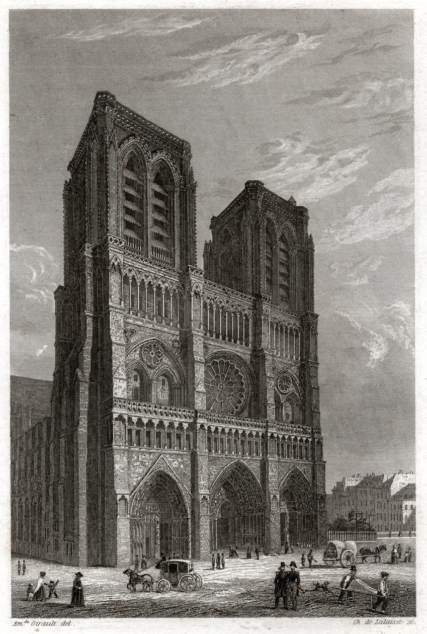 Notre-Dame de Paris katedral. (gravering, ca. 1850) av French School