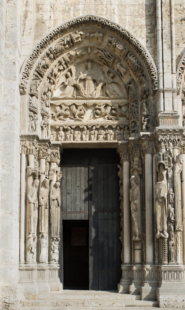 Cathedrale de chartres, bukten til venstre for den kongelige porten mot vest sa oppstigningen av French School