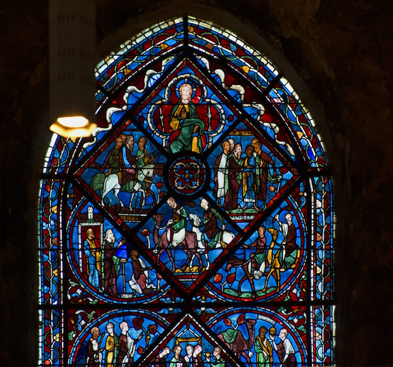 Cathedrale de chartres, farget glass: Josefs liv, høy detalj av French School