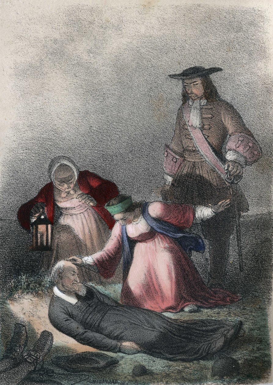 Katarina I av Russland (Marta Elena Skavronska, senere Marfa Samuilovna Skavronskaya) - Katarina I (1684 - 1727), et barn, finner pastor Skovronski, pastoren som oppdro henne, døende blant de døde i Mariembourg, en by invadert av russerne - i «The illu av French School