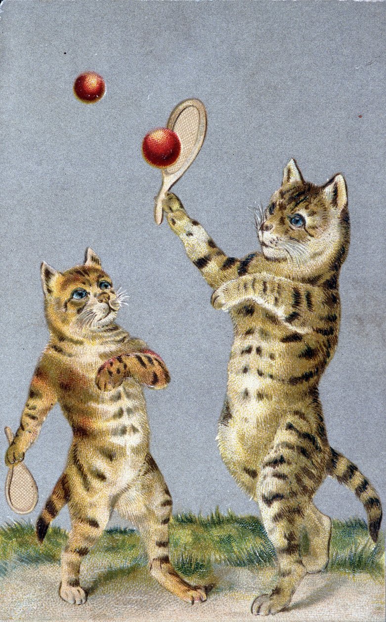 Katter som spiller tennis - postkort tidlig på 1900-tallet. av French School