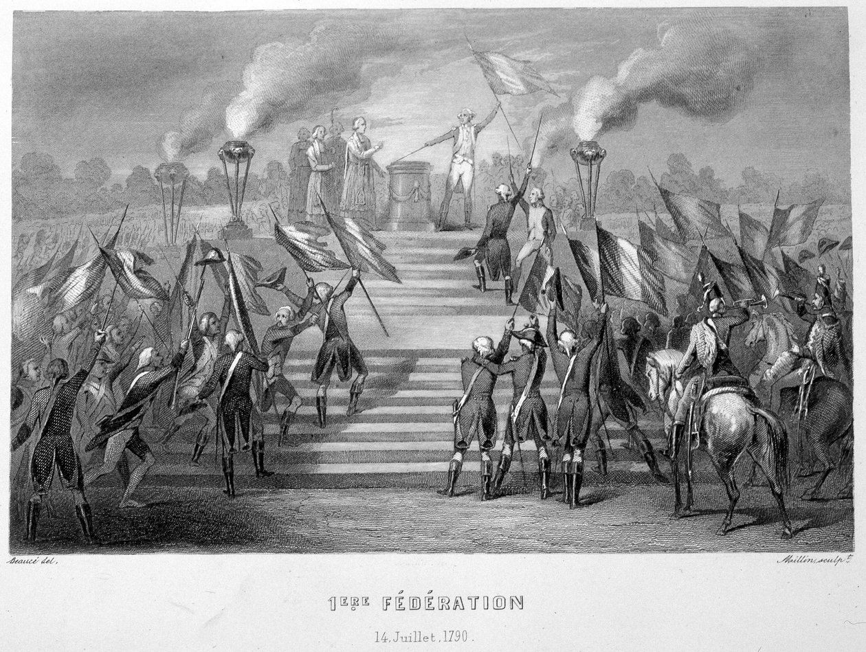Feiring av det 1. nasjonalforbundet 14. juli 1790 på fedrelandets alter i Champs-de-Mars, i anledning 1-årsdagen for erobringen av bastillen - i «Fasttes de Gardes nationales de France» av French School