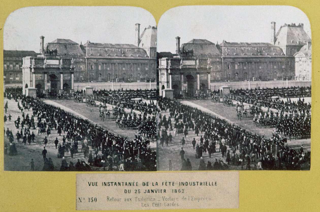 Feiring av industrien på Tuileriene, Place du Carrousel, Paris, stereoskopisk utsikt, 25. januar 1863 av French School