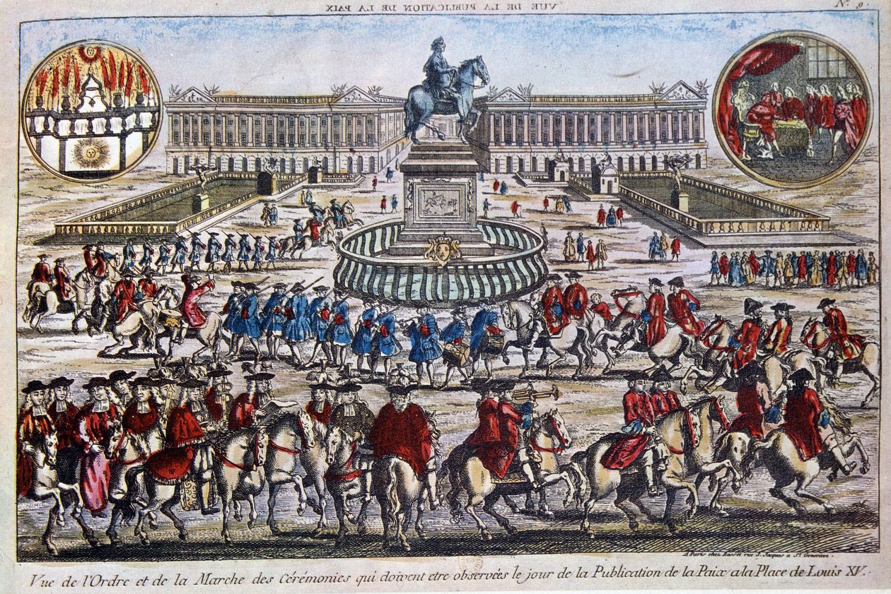 Seremoni for utgivelsen av Peace (slutten av syvårskrigen), Place Louis XV av French School