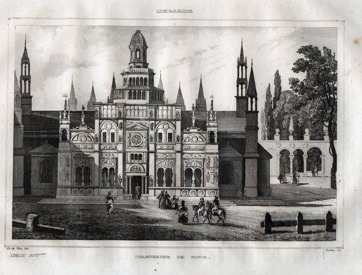 Certosa di Pavia - Chartreuse of Pavia - Gravering fra "" Pittoreske Italia"" av M. de Norvins, Ch. Nodier 1834-1836. av French School