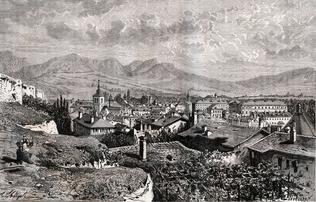 Chambery - Savoie - engraving in “La France illustree: geography, history, statistical administration” by V.A. Malt-Brown. 1884 av French School