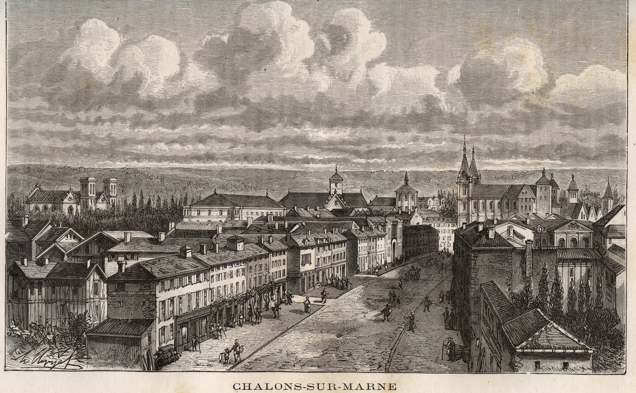 Champagne-Ardenne (Champagne Ardenne), Marne (51), Chalons sur Marne (Chalons-sur-Marne) (nåværende Chalons en Champagne, Chalons-en-Champagne) - gravering i "France illustrée: geografi, historie, statistisk administrasjon" av VA maltbrun. 1884 av French School