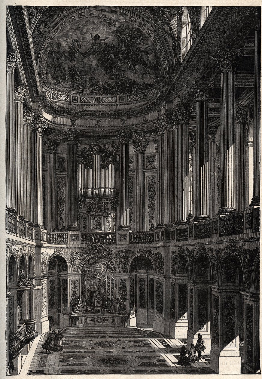 Kapellet i slottet i Versailles - Kapell i slottet i Versailles - gravering i "" PATRIE" - BESKRIVELSE PECTURERIQUE DE LA FRANCE EN 6 BIND AV LUCIEN HUARD - slutten av 1800-tallet av French School