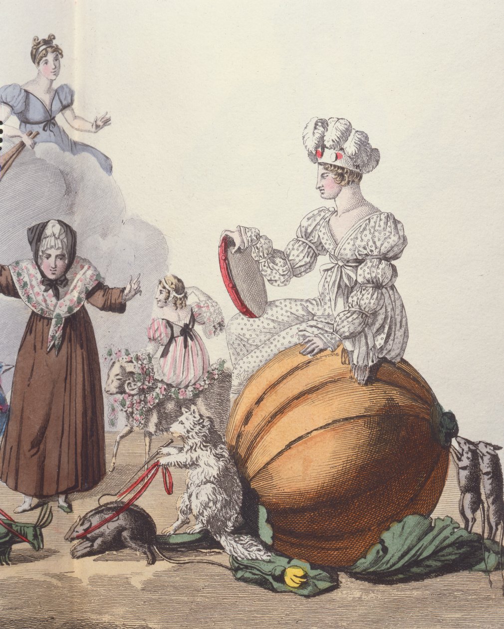 Karakterer fra en farse The Six Slippers eller Rendez-vous of Cinderellas, ca. 1810 av French School