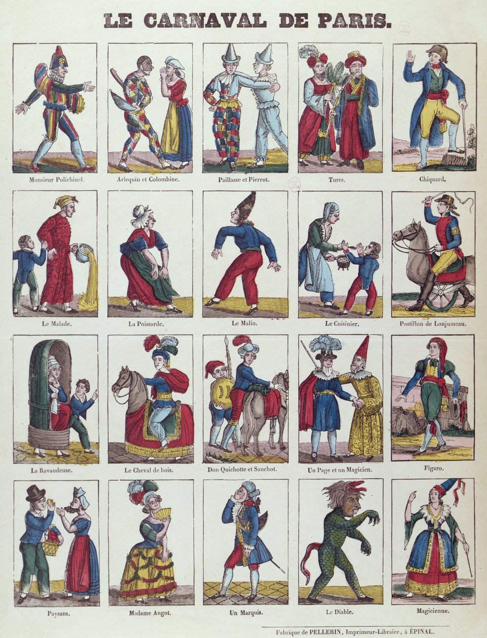 Karakterer fra karnevalet i Paris, ca. 1840 av French School
